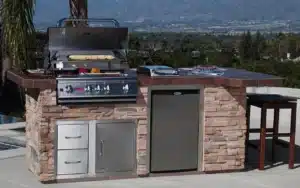 Stone island BBQ grill with mountain view