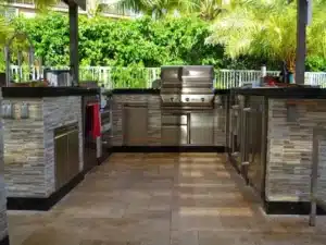 Spacious outdoor kitchen with professional BBQ setup