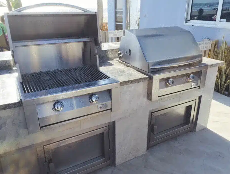 Outdoor BBQ grill and kitchen with stainless steel finish