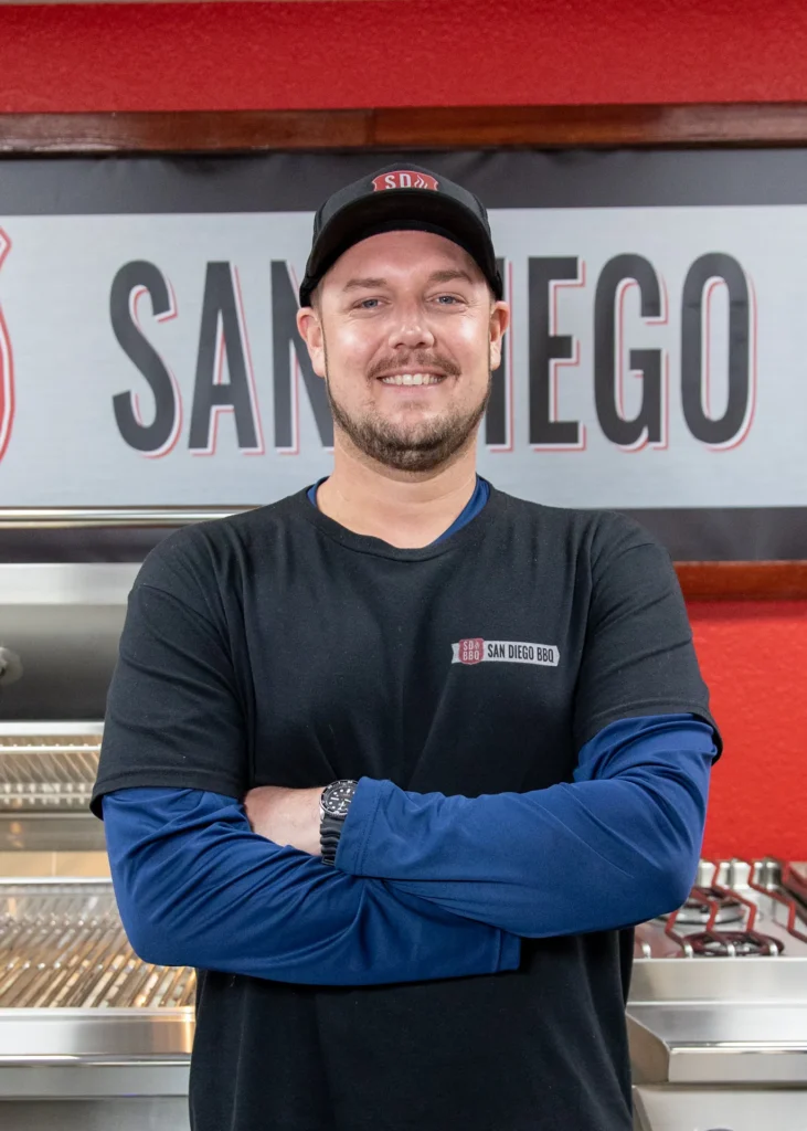 Daniel Kaser in the San Diego BBQ showroom