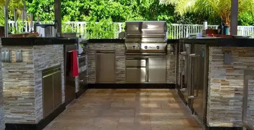 Spacious outdoor kitchen with professional BBQ setup