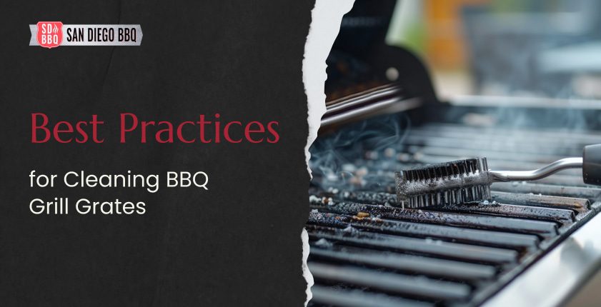 Cleaning BBQ grill grates with a wire brush